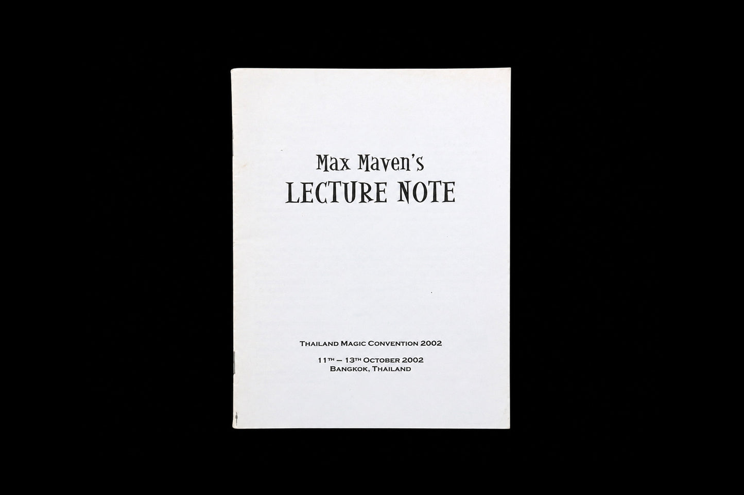 Max Maven's Lecture Note (2002)